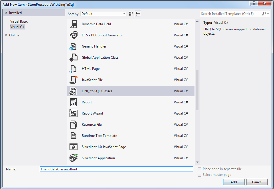 Dbml execute stored procedure with parameters