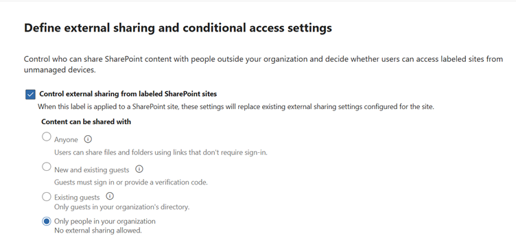 Sharing and conditional access setting