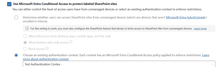 Conditional access settings