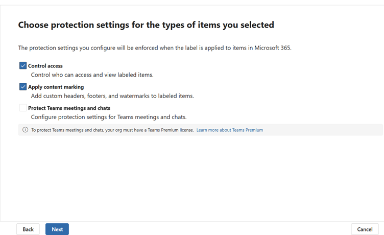 Choose protection setting