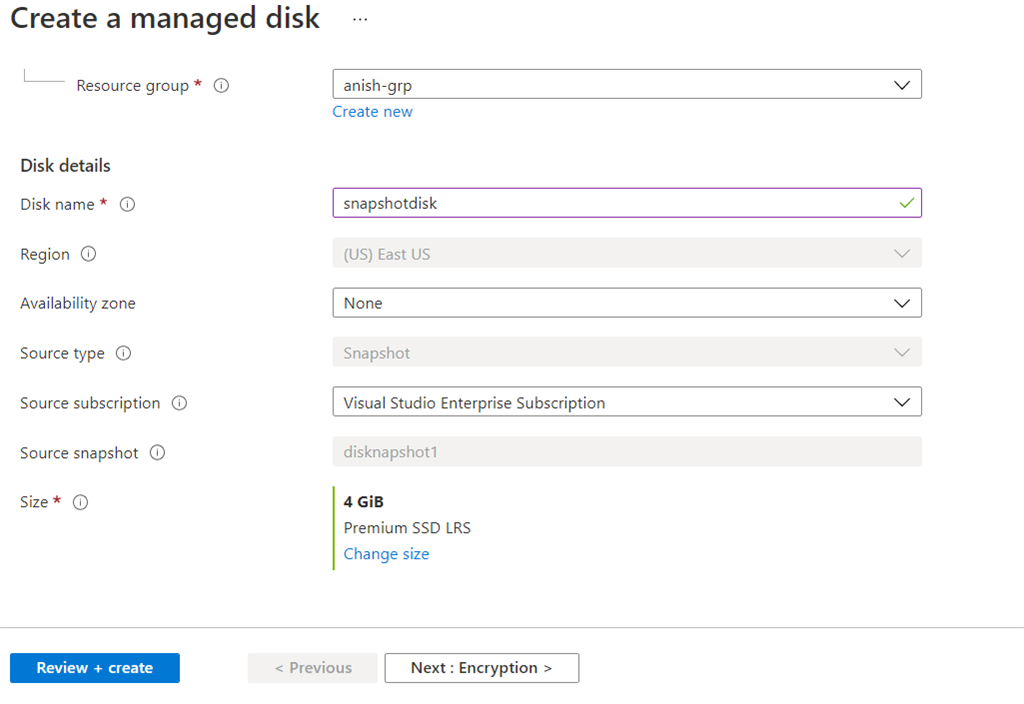 Taking Disk Snapshot In Azure
