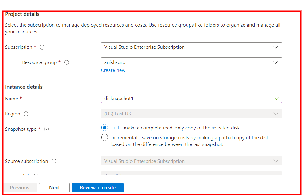 Taking Disk Snapshot In Azure