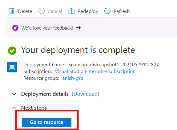 Taking Disk Snapshot In Azure