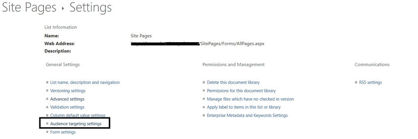Site pages- settings