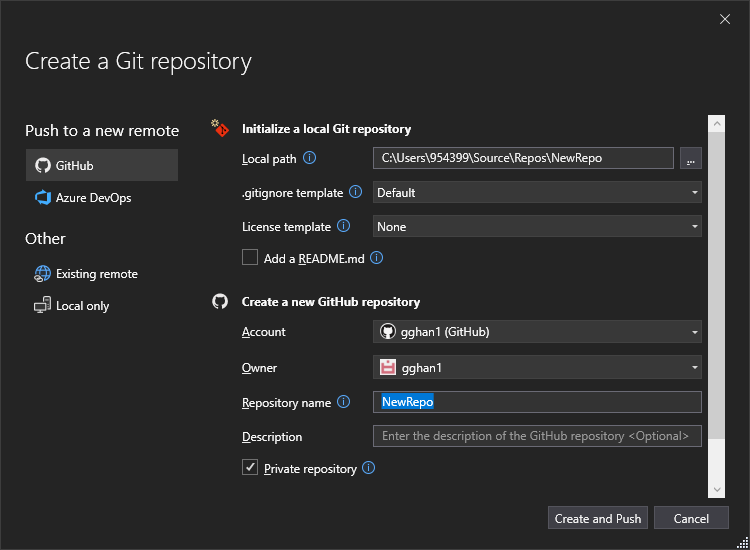 Source Control (5-1), Create a Git Hub Repository from Visual Studio