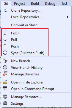 git fetch, pull, push, & sync - Visual Studio (Windows