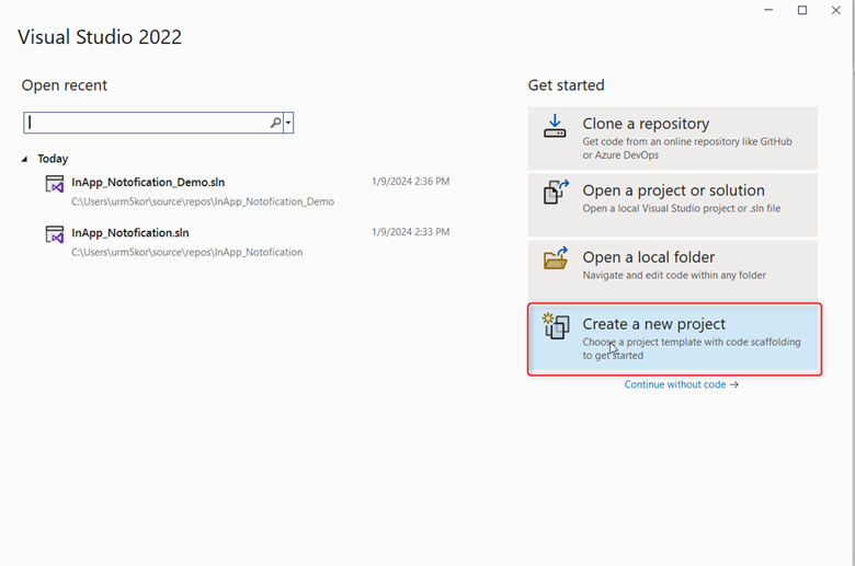 Visual Studio new project