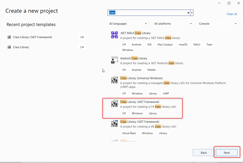 Class Library .NET Framswork