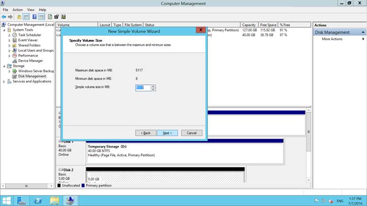 Allocate the Volume size