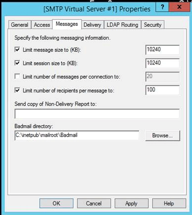 Limited message size is 10240