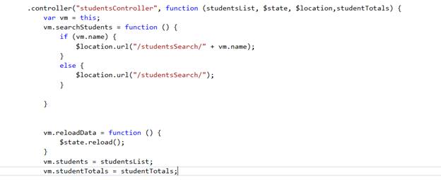 the studentscontroller function 