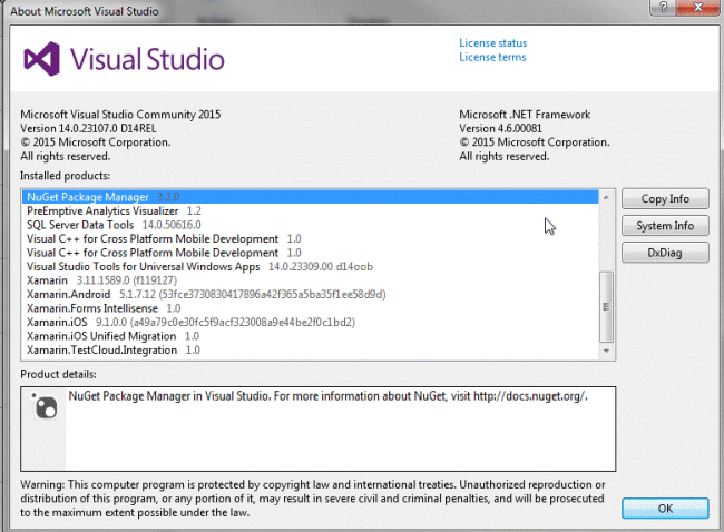 xamarin for visual studio update available