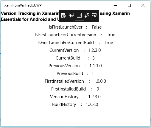 Version Tracking in Xamarin Forms application using Xamarin Essentials for Android and UWP