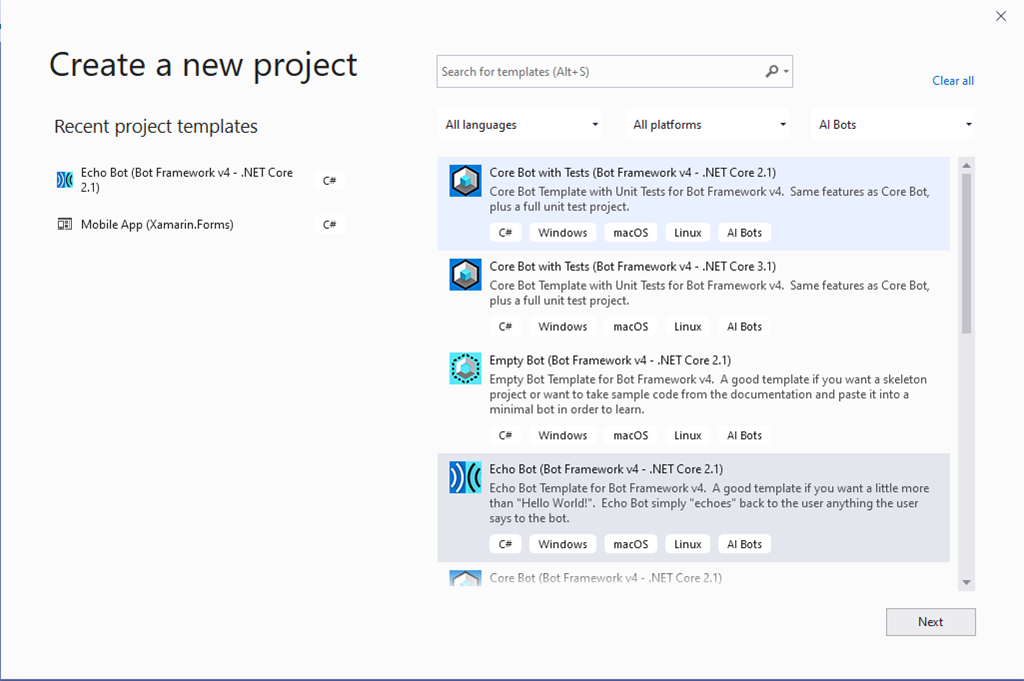Design And Develop A Greeting Bot using Microsoft Bot Framework On VS2019 Community Version