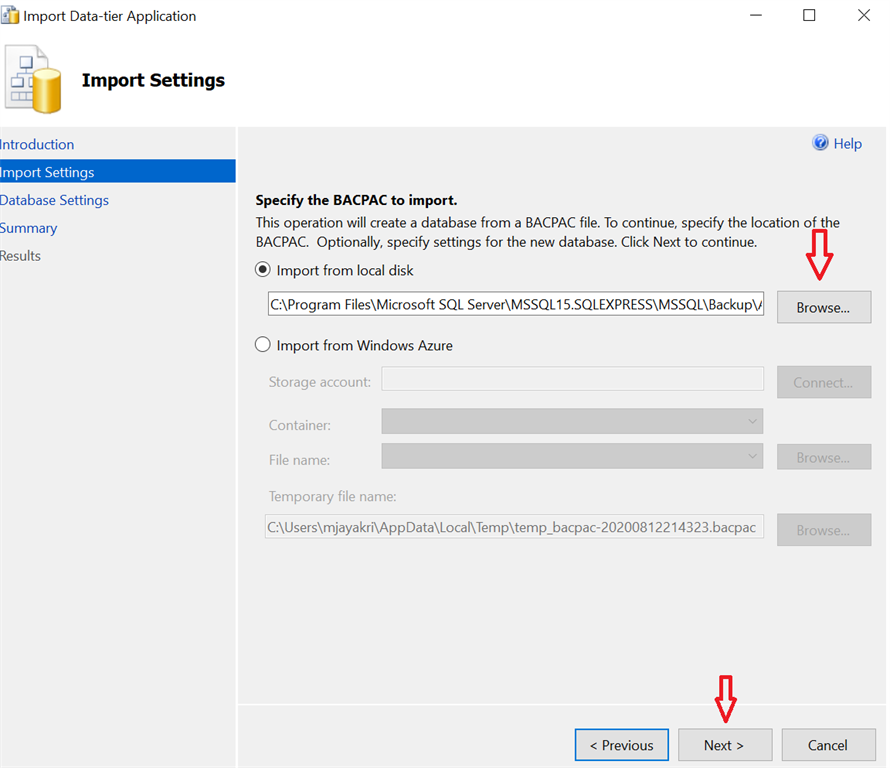Import Database From bacpac And bak File In SQL Server