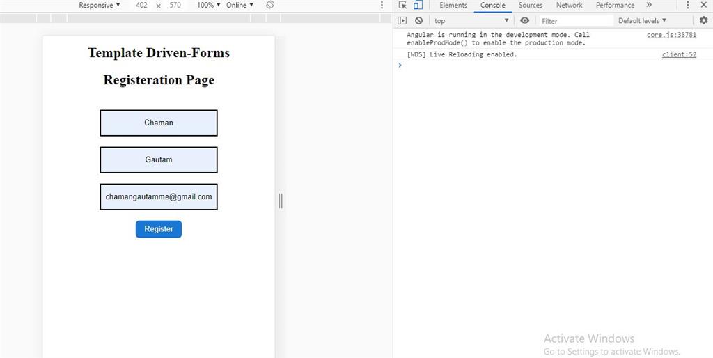 Template-Driven Form With Validations In Angular Using VS Code And Node.js