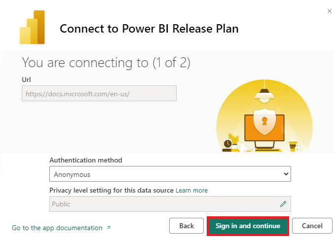 The Power BI Release Plan report connection instructions