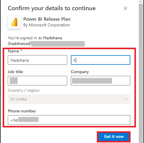 The Power BI Release Plan report connection instructions