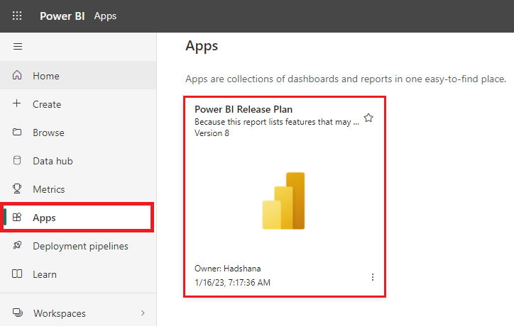 The Power BI Release Plan report connection instructions