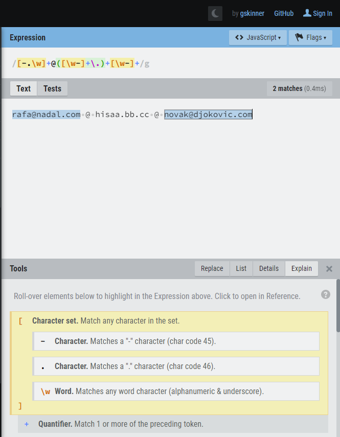Regex 7 free test tools