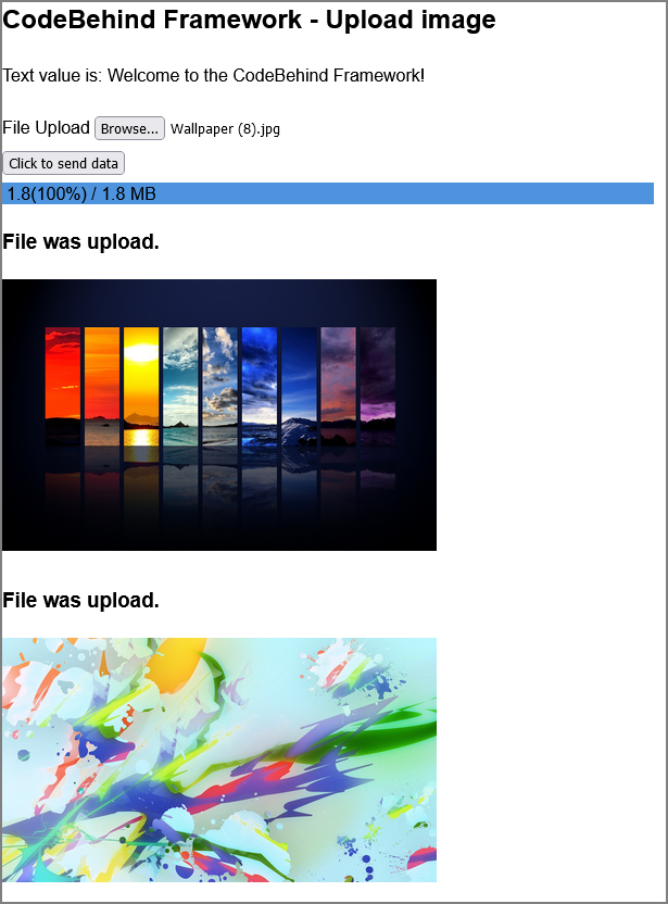 Screenshot after sending two images