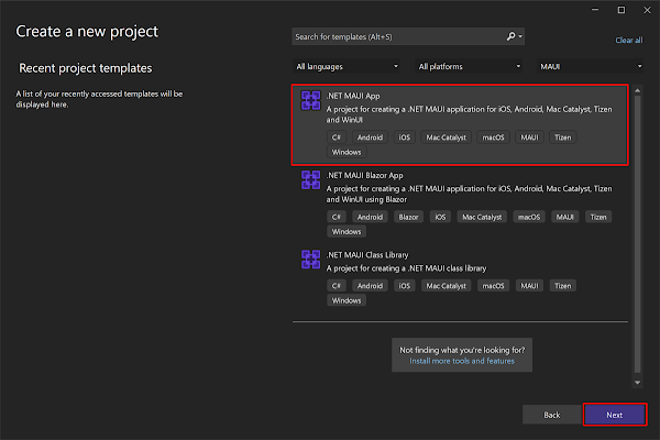 Create a new project in visual studio