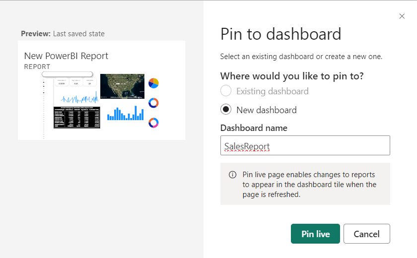 Pin Report to Dashboard