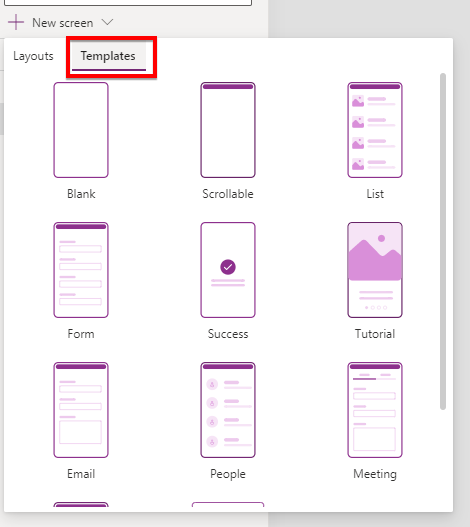 Understand screens and screen templates in PowerApps