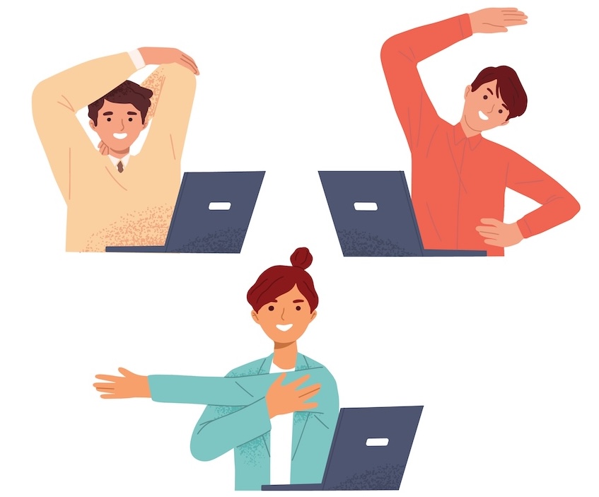 A software developer doing stretching exercise at their desk