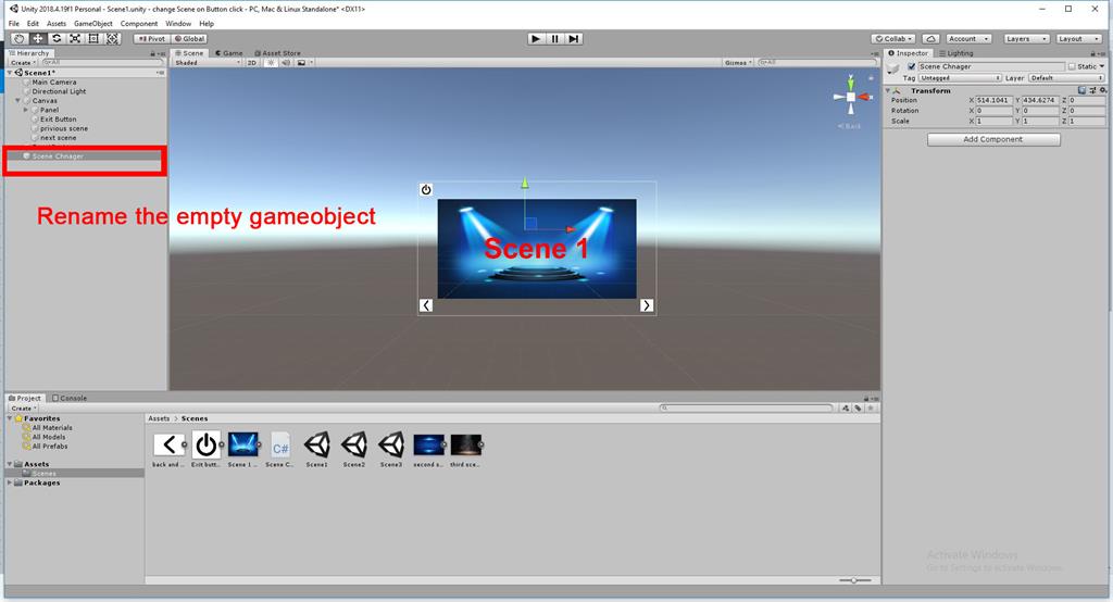 Change Scene On Button Click Using C# Scripts In Unity