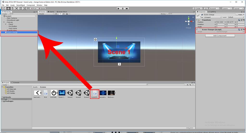 Change Scene On Button Click Using C# Scripts In Unity