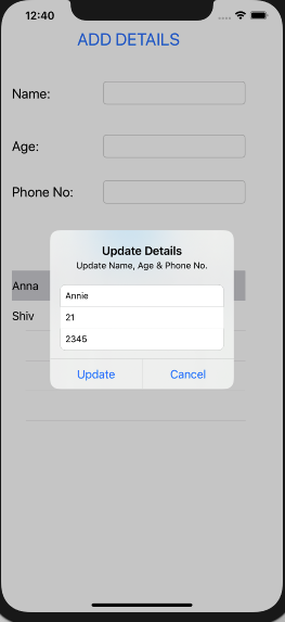 Update And Delete Operations Using Core Data Framework
