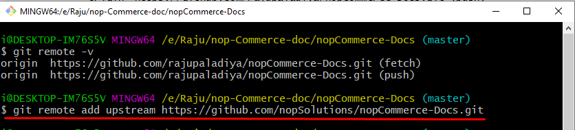 git remote add upstream https://github.com/nopSolutions/nopCommerce-Docs.git