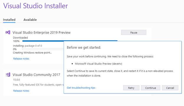 Steps For Visual Studio 2019 Preview Update Version 16.0.0 Preview 2.1