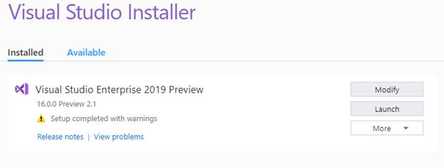 Steps For Visual Studio 2019 Preview Update Version 16.0.0 Preview 2.1