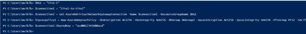 Upgrading the IPsec/IKE policy to the Azure Site-to-Site VPN Connection using the PowerShell Command