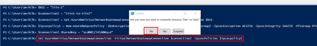 Upgrading the IPsec/IKE policy to the Azure Site-to-Site VPN Connection using the PowerShell Command
