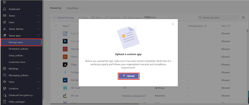 Upload apps in Teams by enabling Sideloading feature