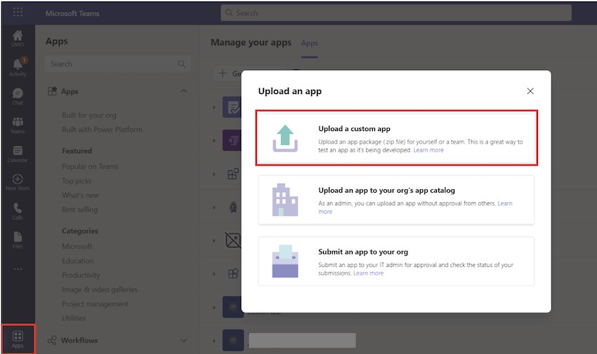 Upload apps in Teams by enabling Sideloading feature