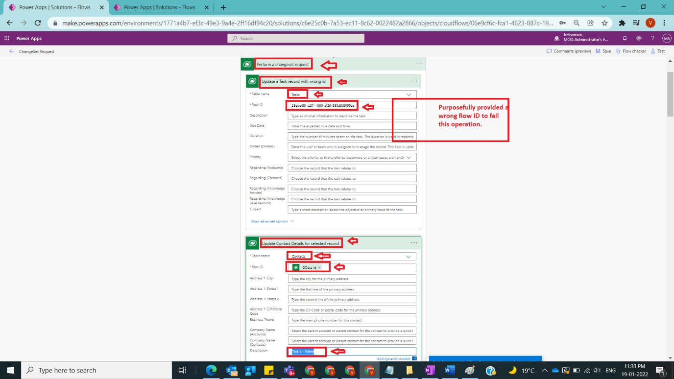 Usage of ChangeSet Request in Power Automate Figure 5