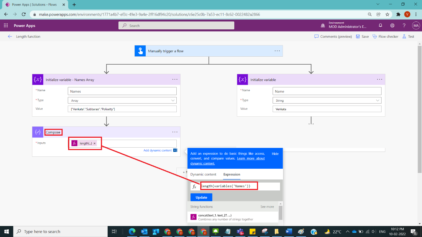 Usage of Length Function in Power Automate Figure 5