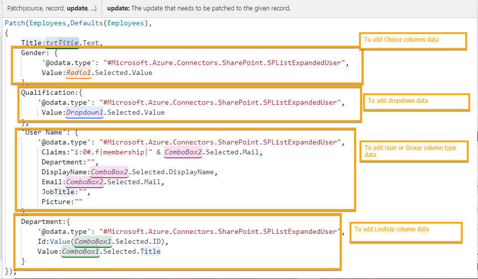Patch Function In PowerApps
