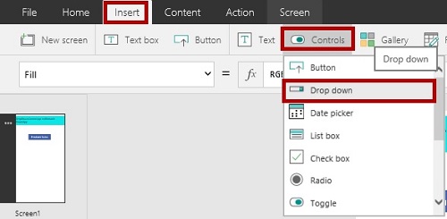 Using Drop Down Control in Microsoft PowerApps
