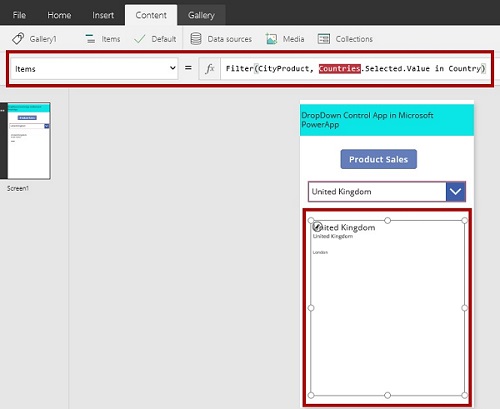 Using Drop Down Control in Microsoft PowerApps