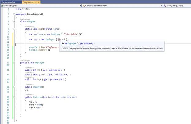 Using Init-only properties in C# 9.0