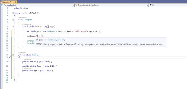 Using Init-only properties in C# 9.0