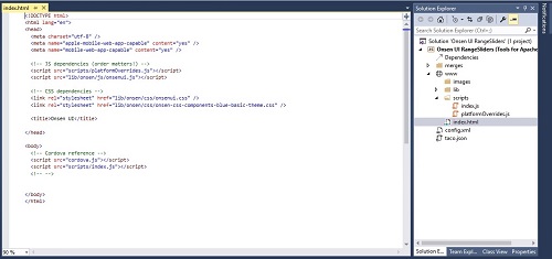 Using Range Slider Control In Onsen UI Using Visual Studio 2015