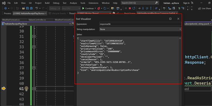 Output for verify recipt
