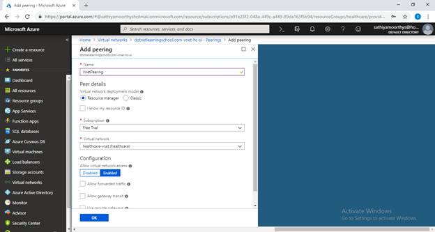 Virtual Network Peering In Azure Portal