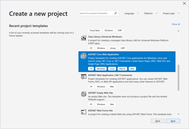 visual studio 2019 .net core 8.0